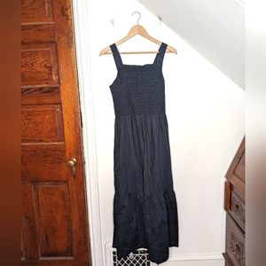 EVERLANE Ruched Bodice Sleeveless Cotton Tiered Maxi Dress Black Size S